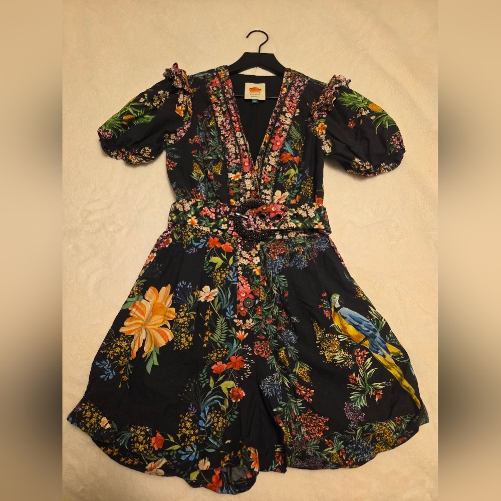 Farm Rio Black Delicate Gardens Romper XXS